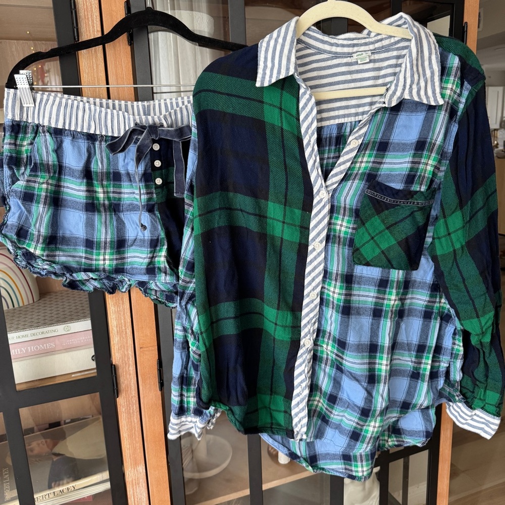 Aerie Blue and Green Plaid Pajama Set